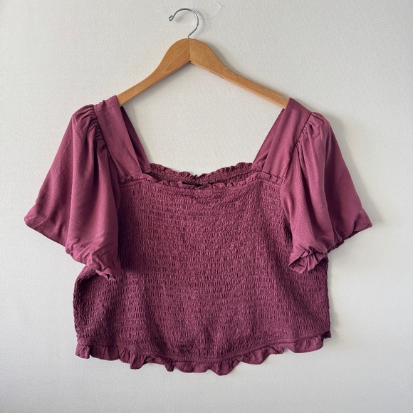 Torrid Women Top Puff Sleeve Sz 3 Pink Mauve Shirred Casual Summer Cottagecore - Picture 2 of 9